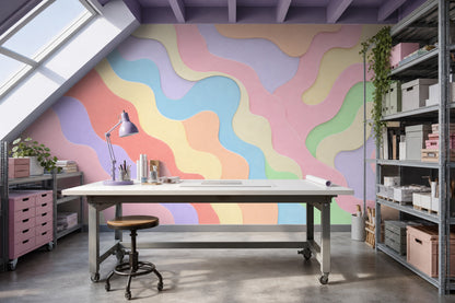 Abstract Waves Wallpaper Paper Cutout Layered Shapes Removable Wall Decor