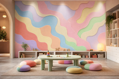 Abstract Waves Wallpaper Paper Cutout Layered Shapes Removable Wall Decor