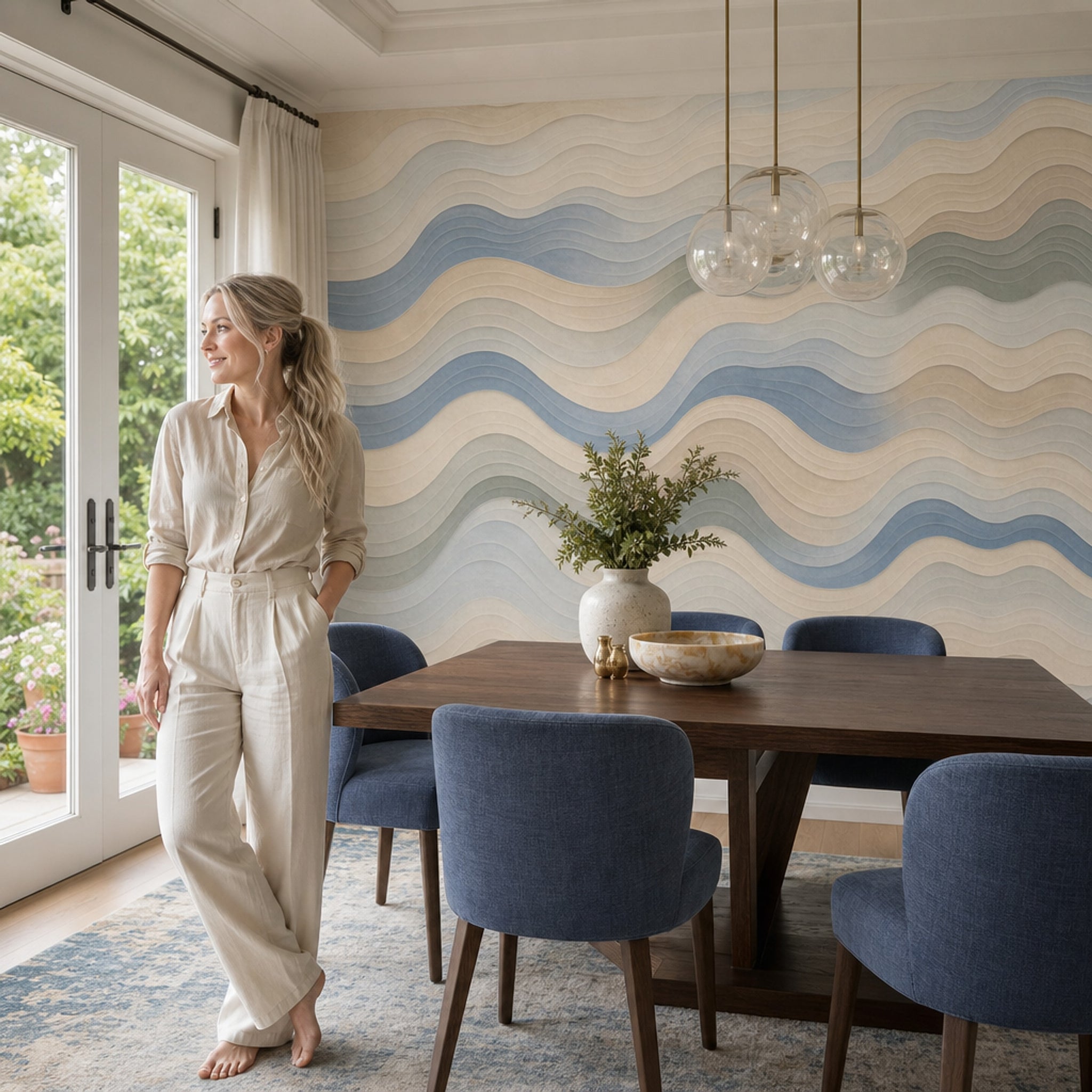 Abstract Waves Wallpaper Wavy Stripes Layered Contour Lines Removable Wall Decor