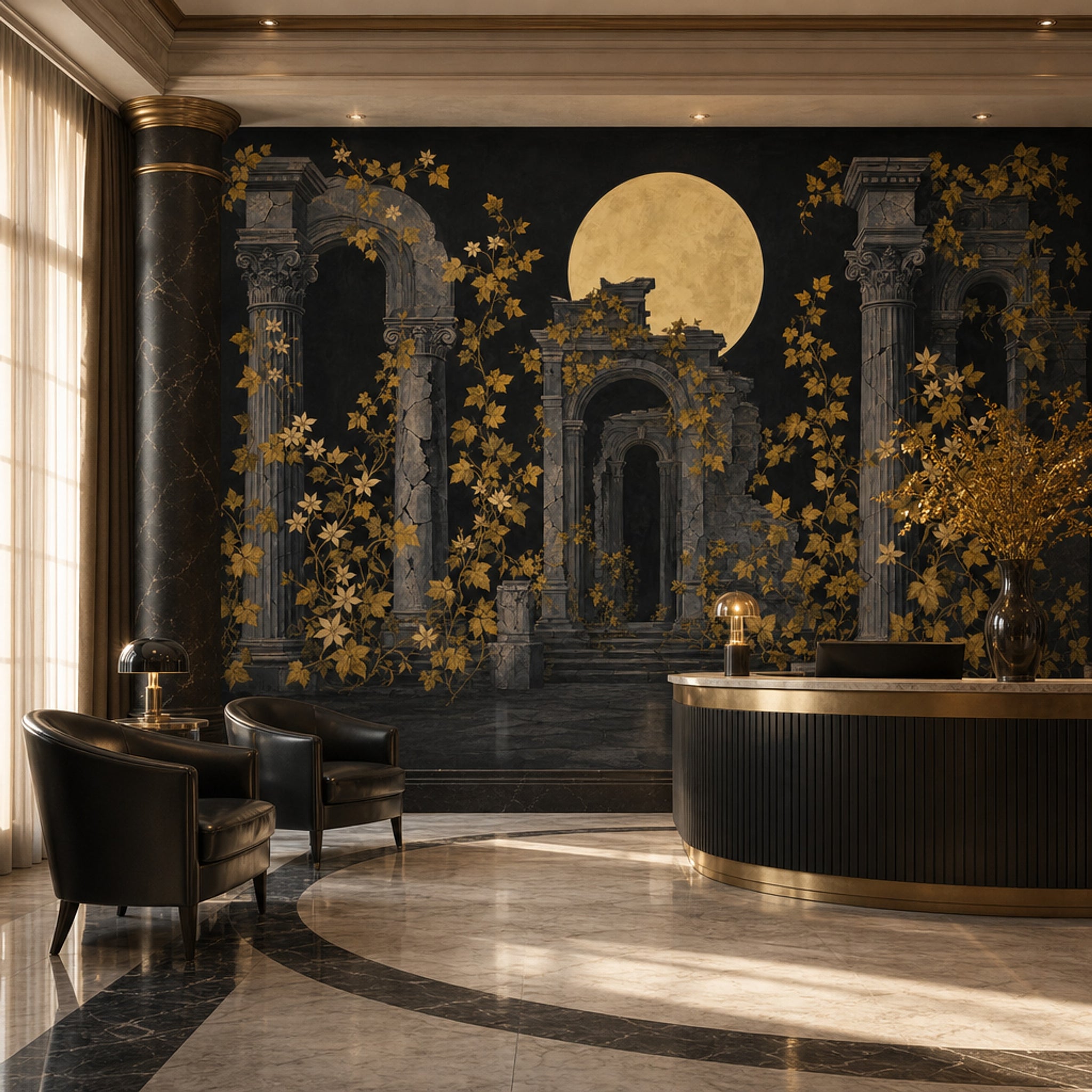 Moonlit Ruins Wallpaper Classical Columns Roman Arches Wall Mural
