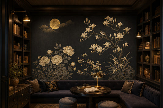 Moonlit Wallpaper Vintage Botanical Removable Asian Inspired Wall Decor