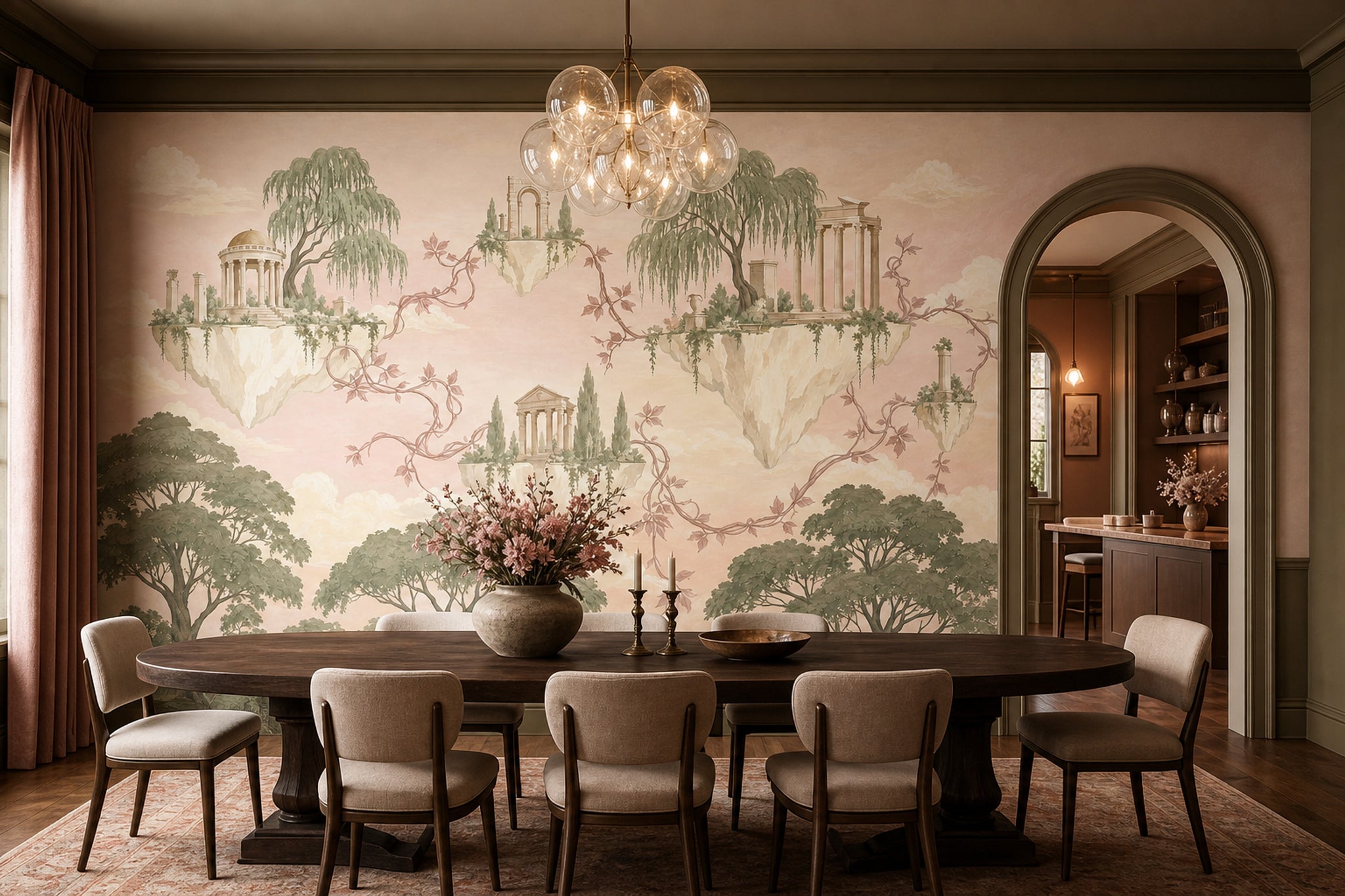 Floating Islands Wallpaper Classical Ruins Removable Pastel Wall Decor