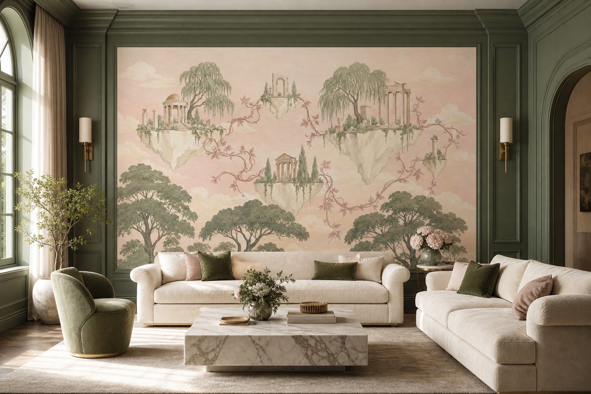 Floating Islands Wallpaper Classical Ruins Removable Pastel Wall Decor