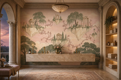 Floating Islands Wallpaper Classical Ruins Removable Pastel Wall Decor
