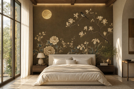 Moonlit Wallpaper Magnolia Blossoms Vintage Oriental Removable Wall Decor