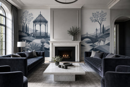 Ornate Gazebo Wallpaper Arched Bridge Greyhound Dogs Wall Mural