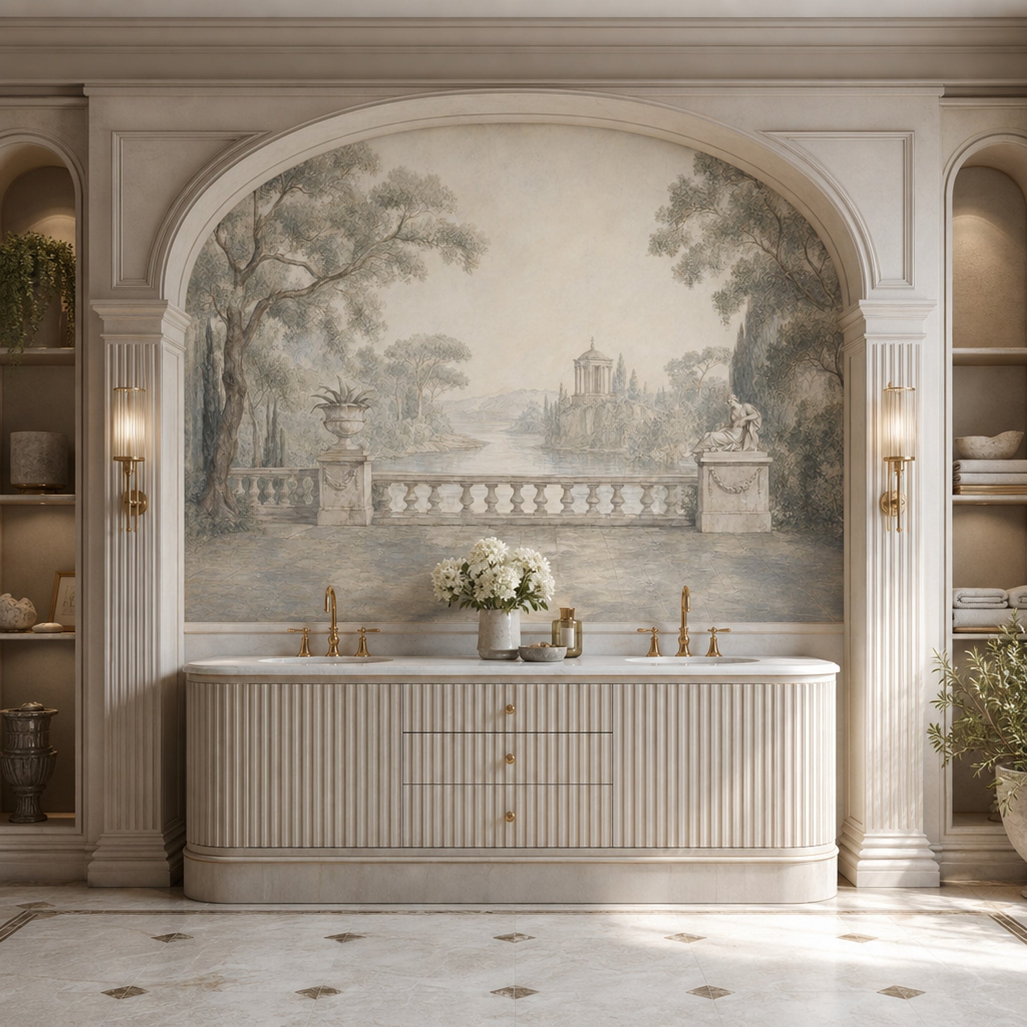 Classical Landscape Wallpaper Antique Fresco Roman Temple Pavilion Wall Mural