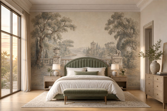 Classical Landscape Wallpaper Antique Fresco Roman Temple Pavilion Wall Mural
