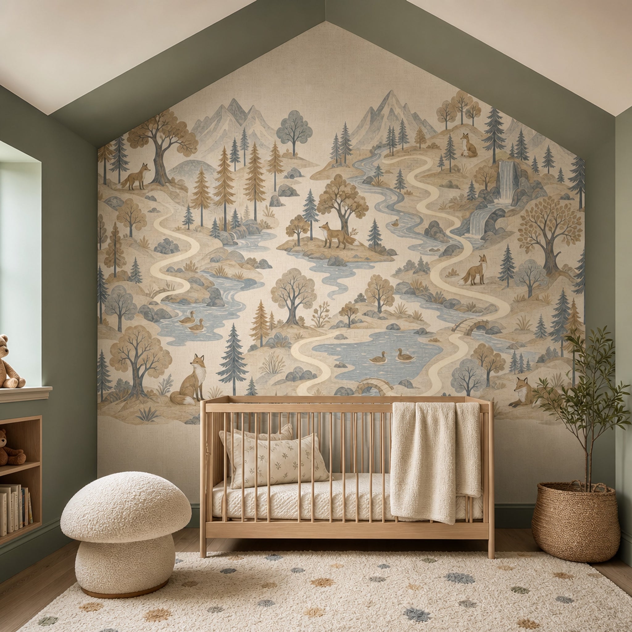Woodland Landscape Wallpaper Mountains Removable River Wall Decor
