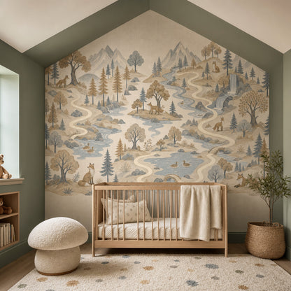 Woodland Landscape Wallpaper Mountains Removable River Wall Decor