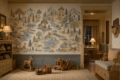 Woodland Landscape Wallpaper Mountains Removable River Wall Decor