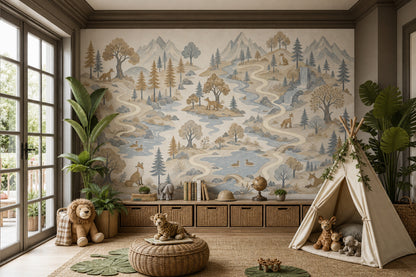 Woodland Landscape Wallpaper Mountains Removable River Wall Decor