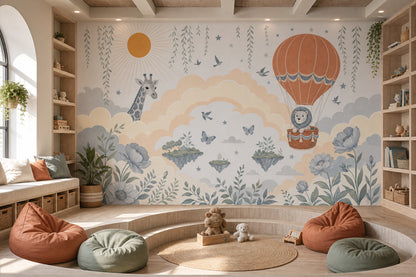 White Background Wallpaper Hot Air Balloon Wallpaper Wall Mural