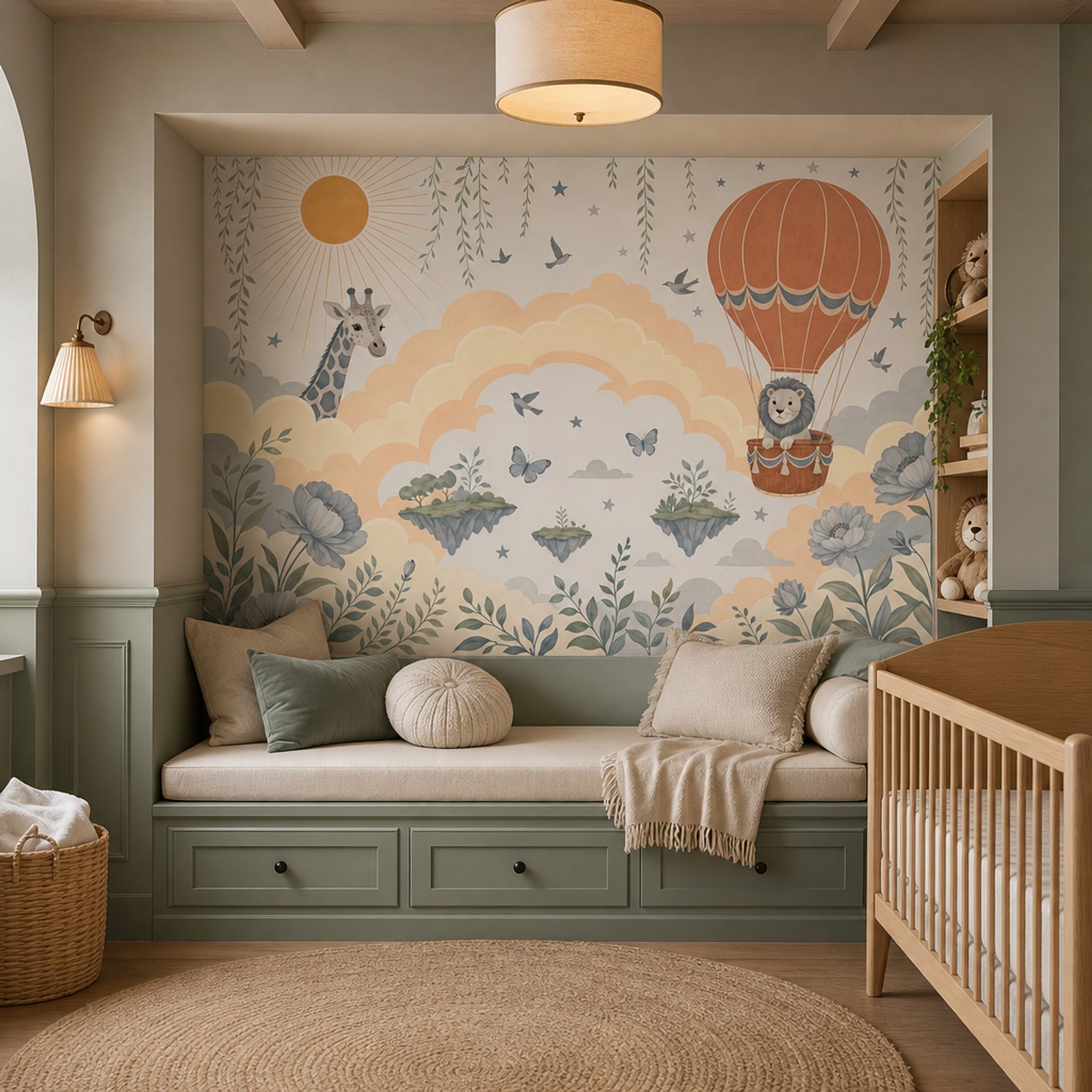 White Background Wallpaper Hot Air Balloon Wallpaper Wall Mural