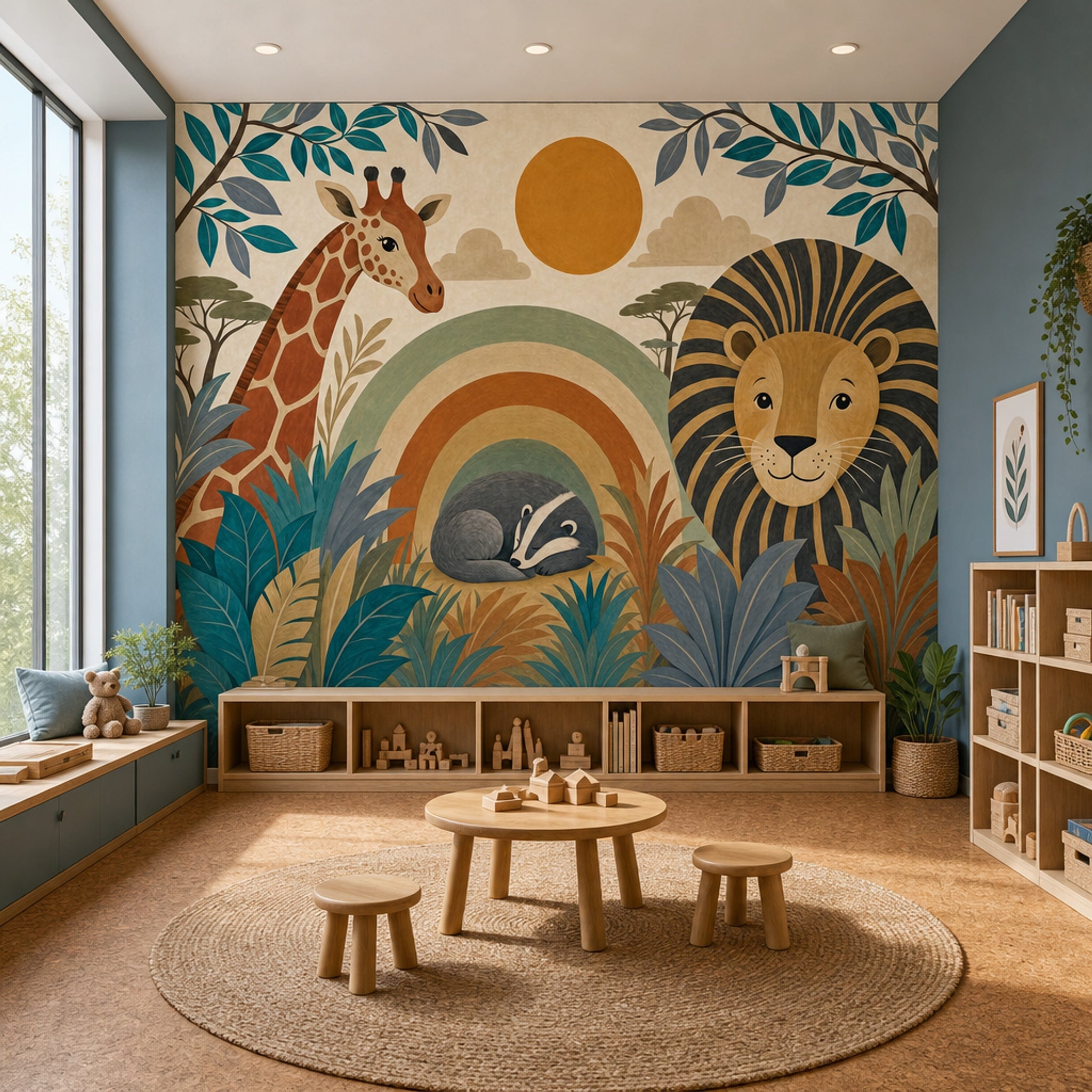 Nursery Wall Mural Wallpaper Safari Rainbow Arches Wall Mural