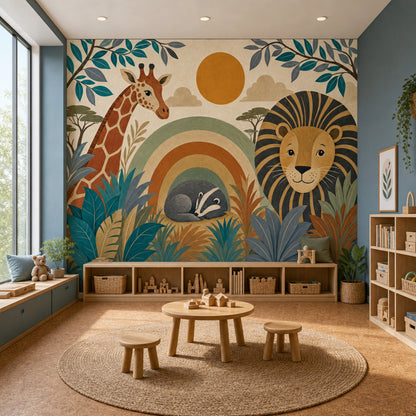 Nursery Wall Mural Wallpaper Safari Rainbow Arches Wall Mural