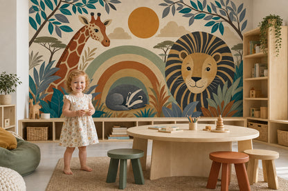 Nursery Wall Mural Wallpaper Safari Rainbow Arches Wall Mural