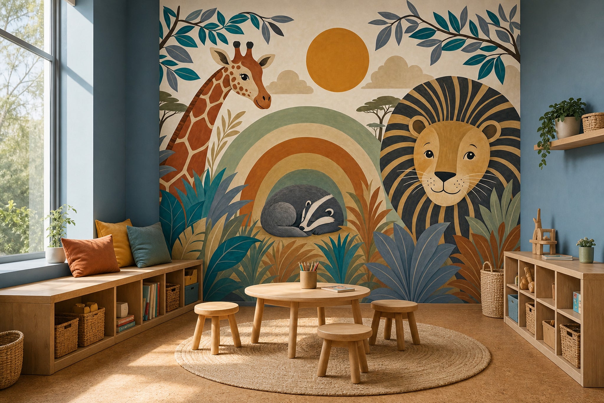 Nursery Wall Mural Wallpaper Safari Rainbow Arches Wall Mural