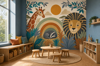 Nursery Wall Mural Wallpaper Safari Rainbow Arches Wall Mural