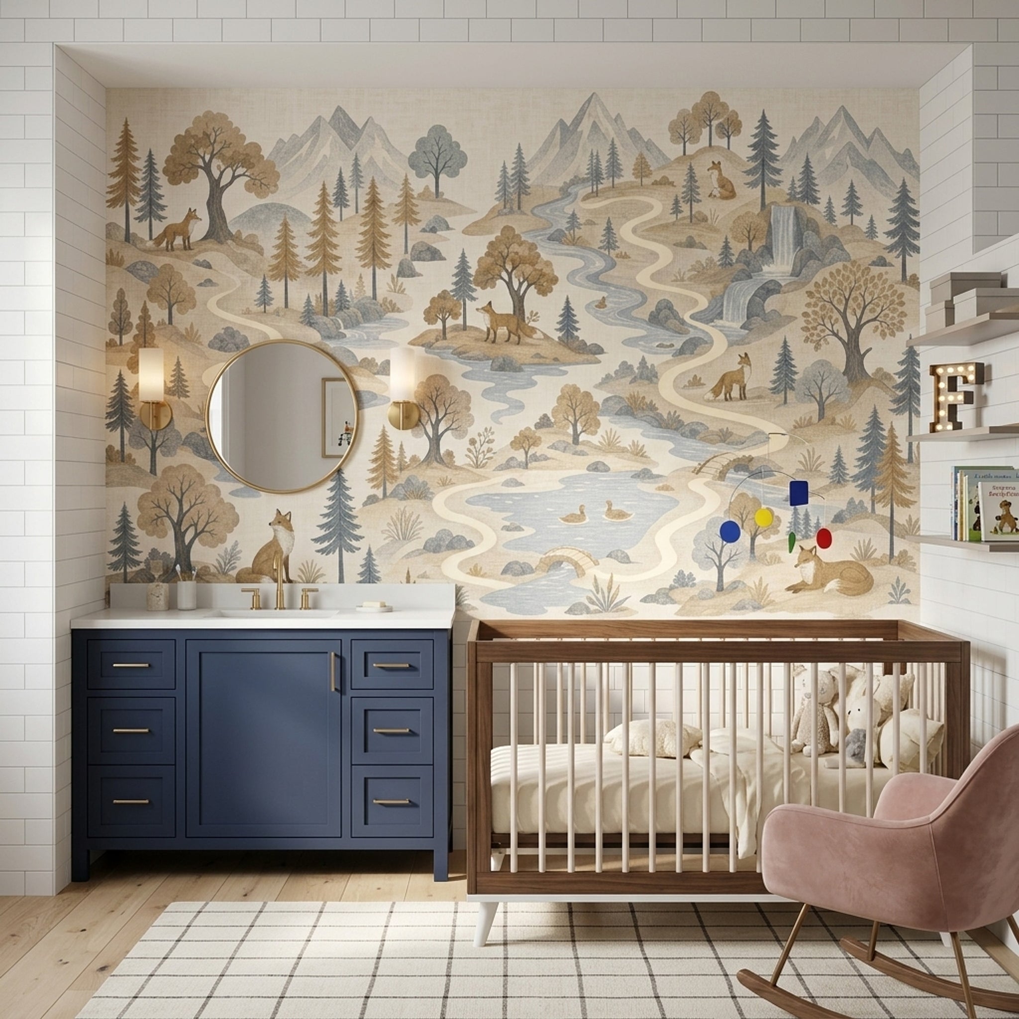 Woodland Landscape Wallpaper Mountains Removable River Wall Decor