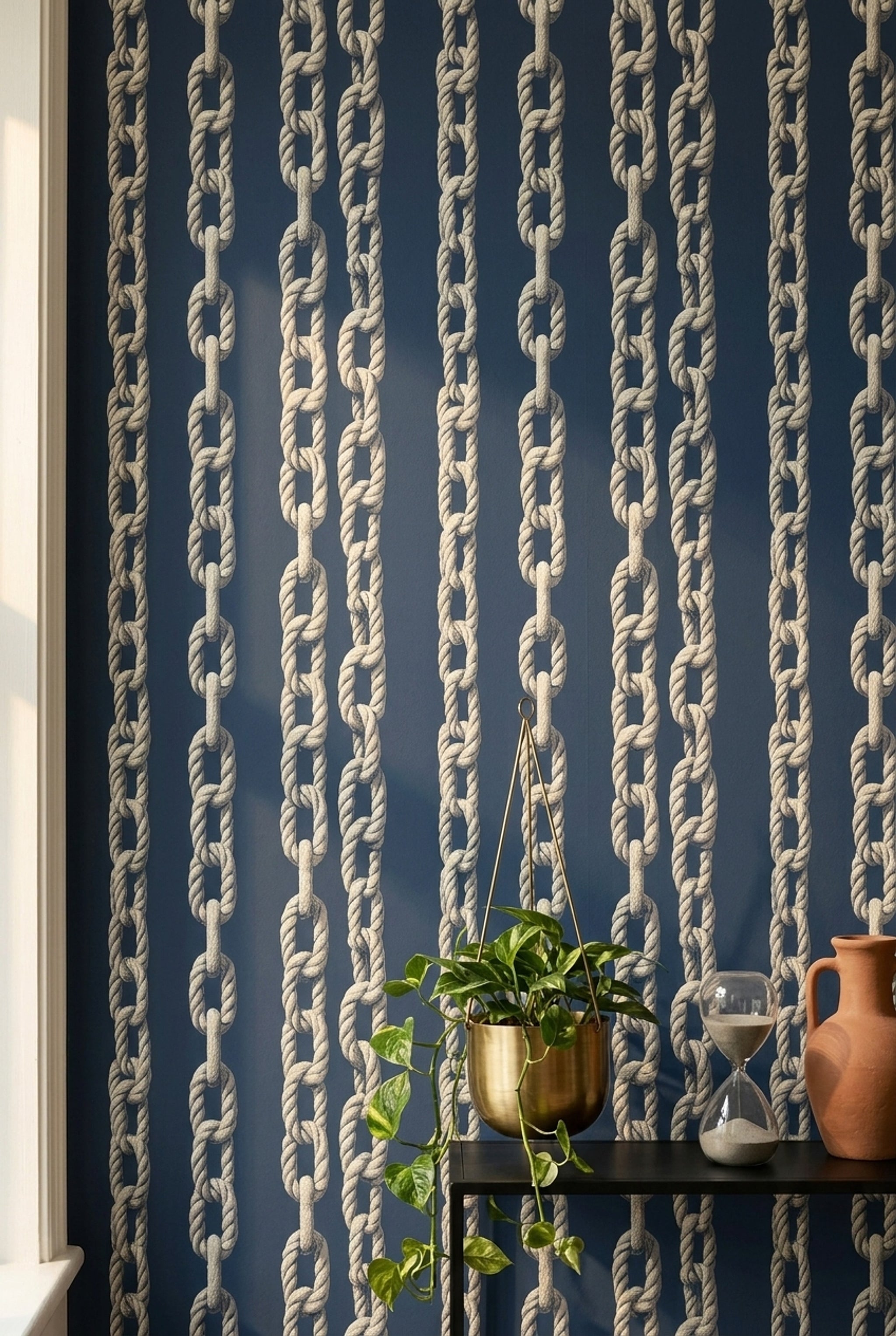 Nautical Rope Wallpaper Dark Navy Background Coastal Maritime Removable Wall Decor