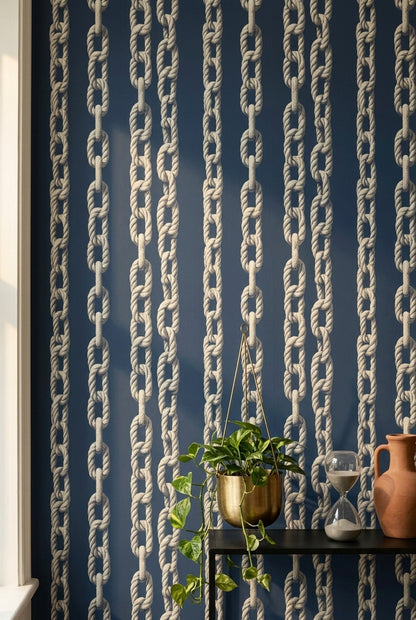 Nautical Rope Wallpaper Dark Navy Background Coastal Maritime Removable Wall Decor