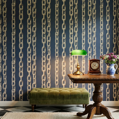 Nautical Rope Wallpaper Dark Navy Background Coastal Maritime Removable Wall Decor