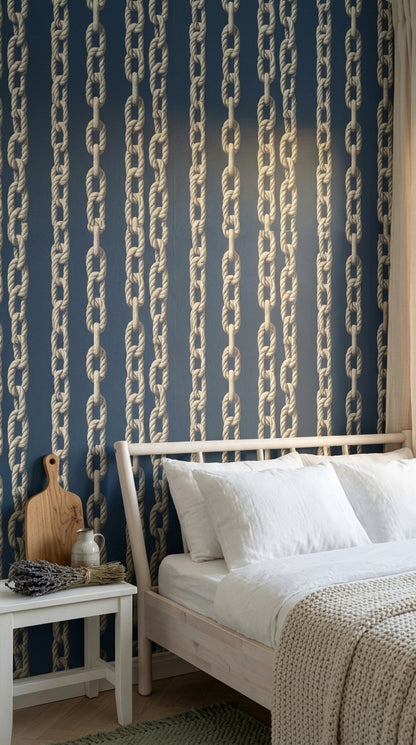 Nautical Rope Wallpaper Dark Navy Background Coastal Maritime Removable Wall Decor
