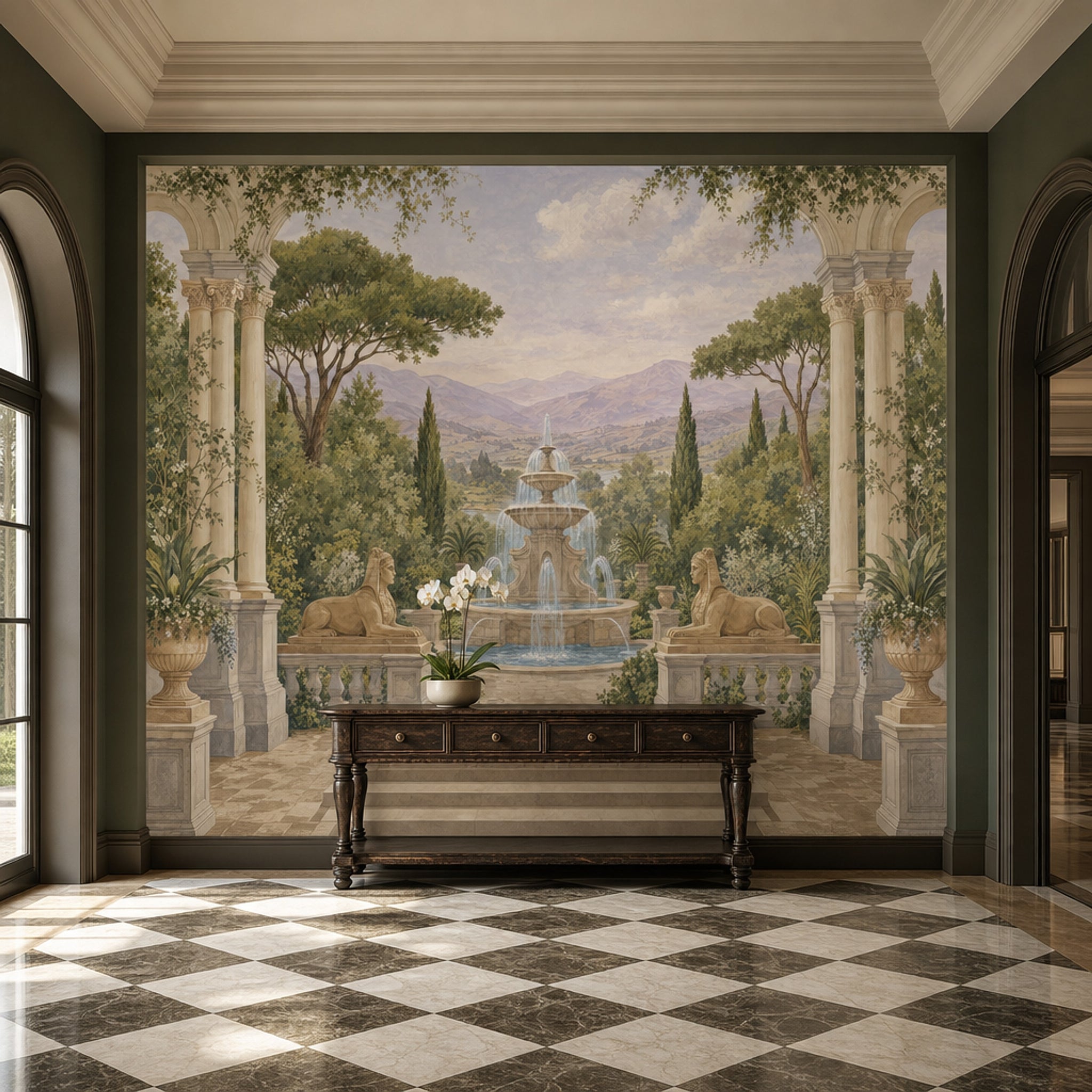 Classical Garden Wallpaper Fountain Columns And Arches Wall Mural