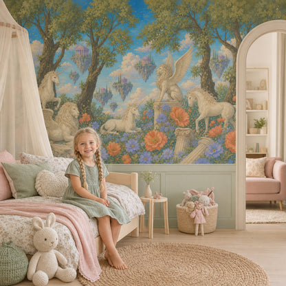 Fantasy Landscape Wallpaper Floating Islands Removable Classical Temples Wall Decor