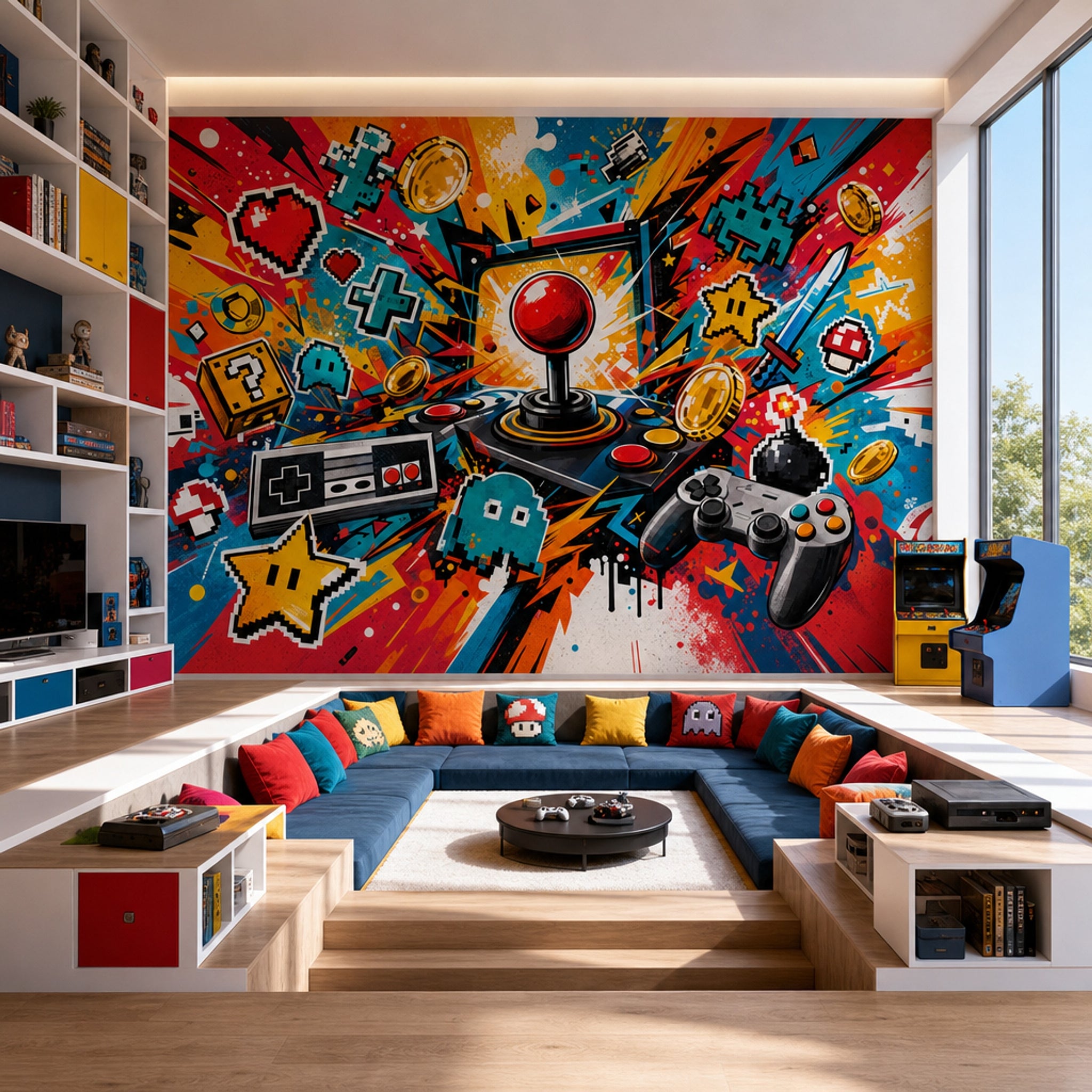 Mid Century Modern Wallpaper Retro Gaming Arcade Removable Wall Decor