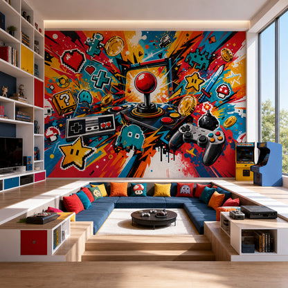 Mid Century Modern Wallpaper Retro Gaming Arcade Removable Wall Decor