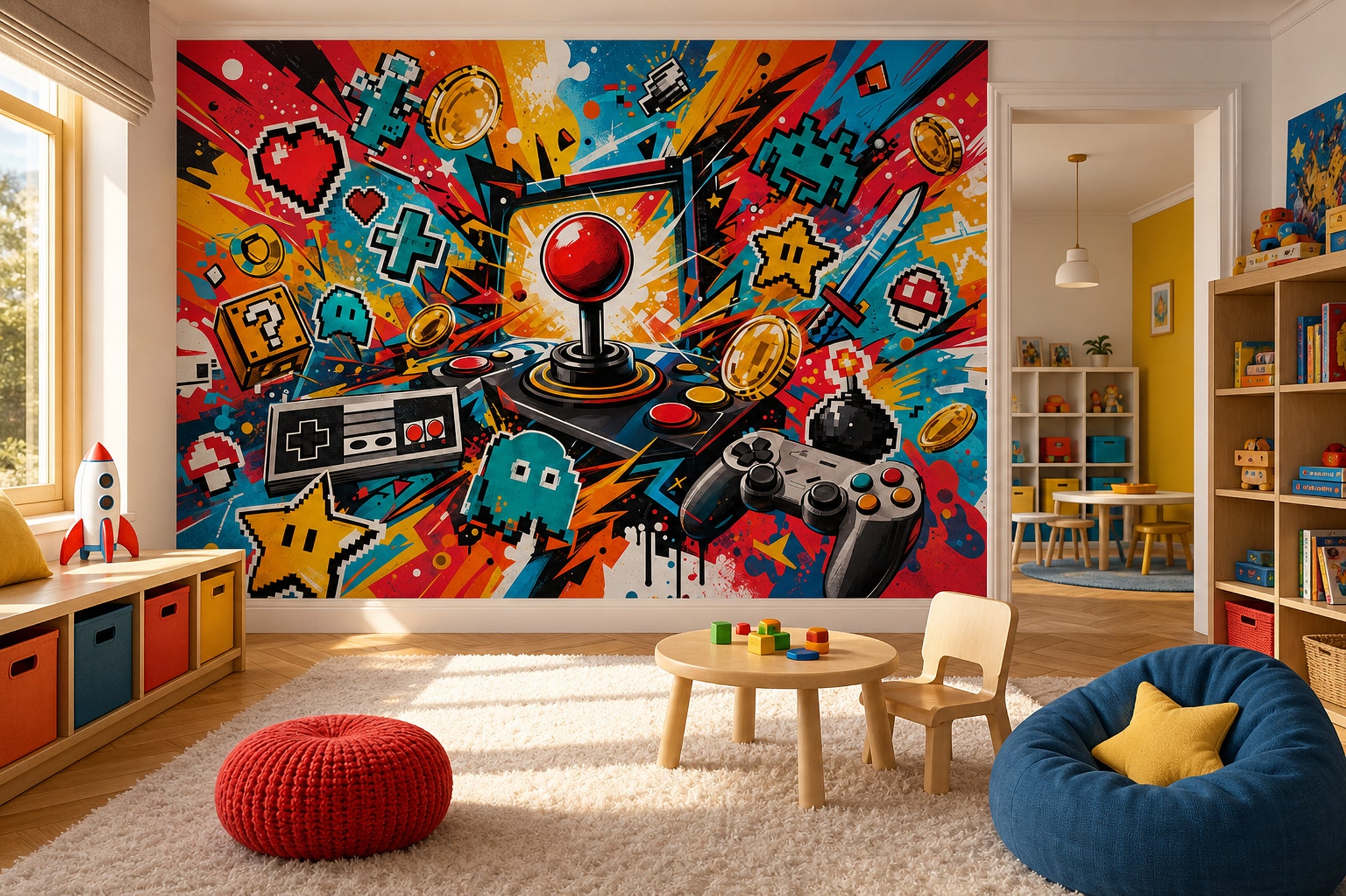 Mid Century Modern Wallpaper Retro Gaming Arcade Removable Wall Decor