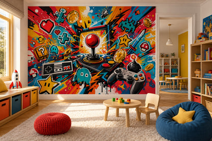 Mid Century Modern Wallpaper Retro Gaming Arcade Removable Wall Decor