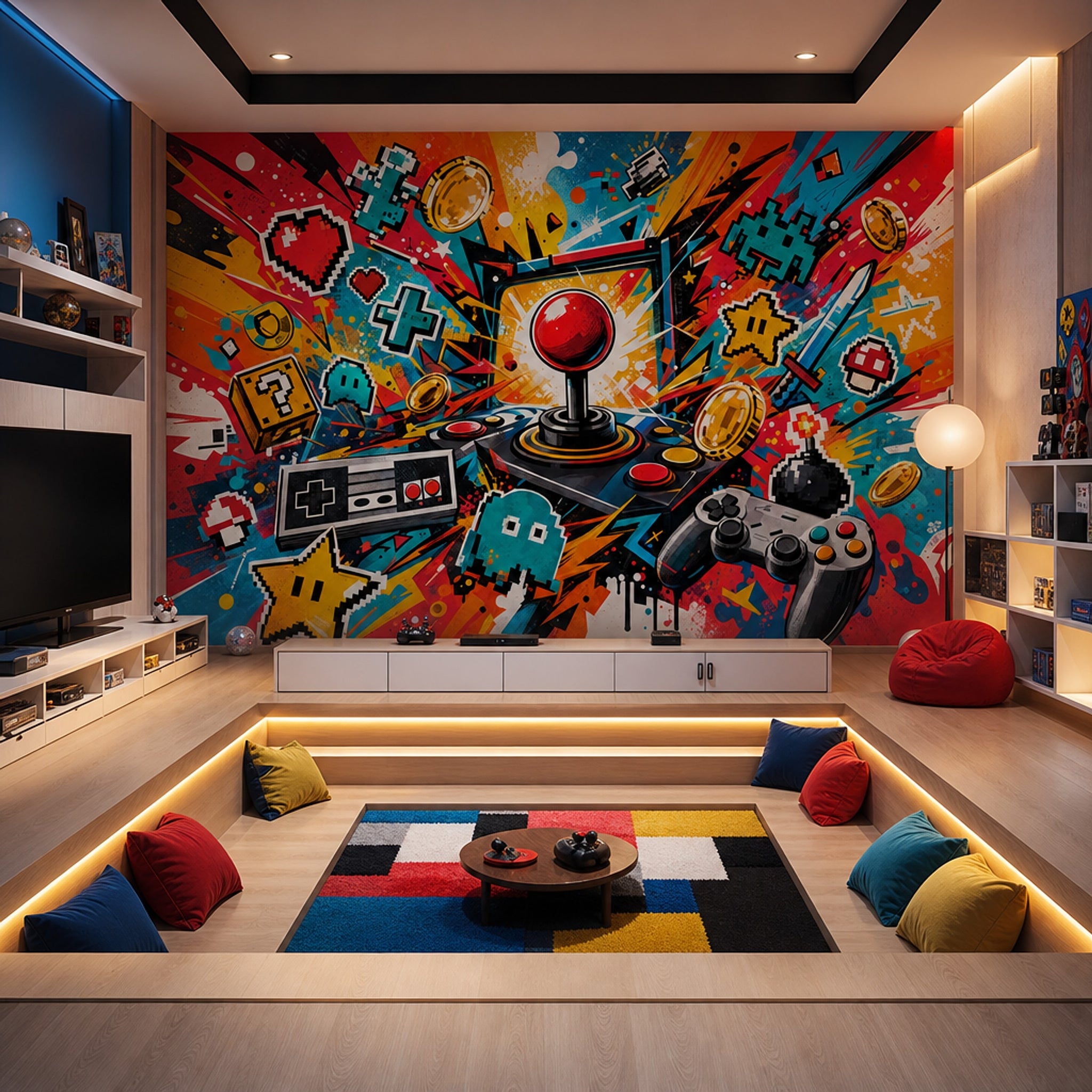 Mid Century Modern Wallpaper Retro Gaming Arcade Removable Wall Decor