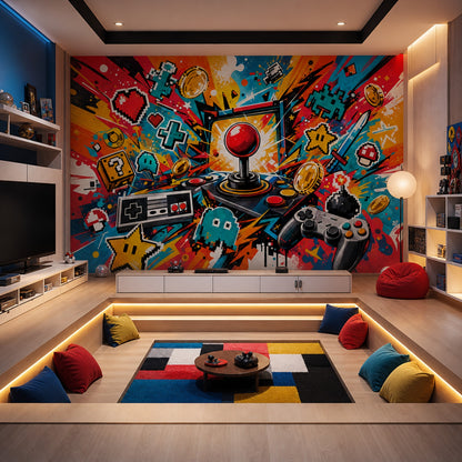 Mid Century Modern Wallpaper Retro Gaming Arcade Removable Wall Decor
