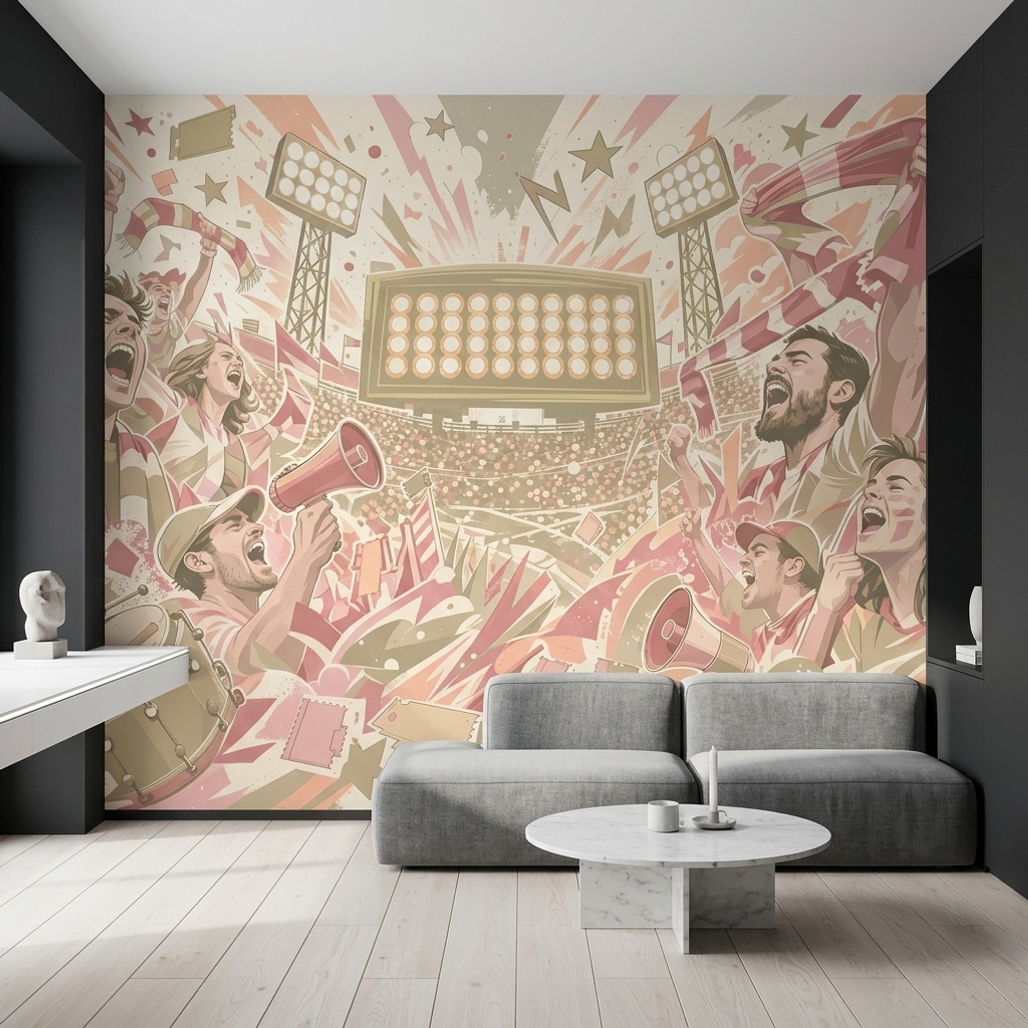 Sports Stadium Wallpaper Cheering Fans Scoreboard Wall Mural