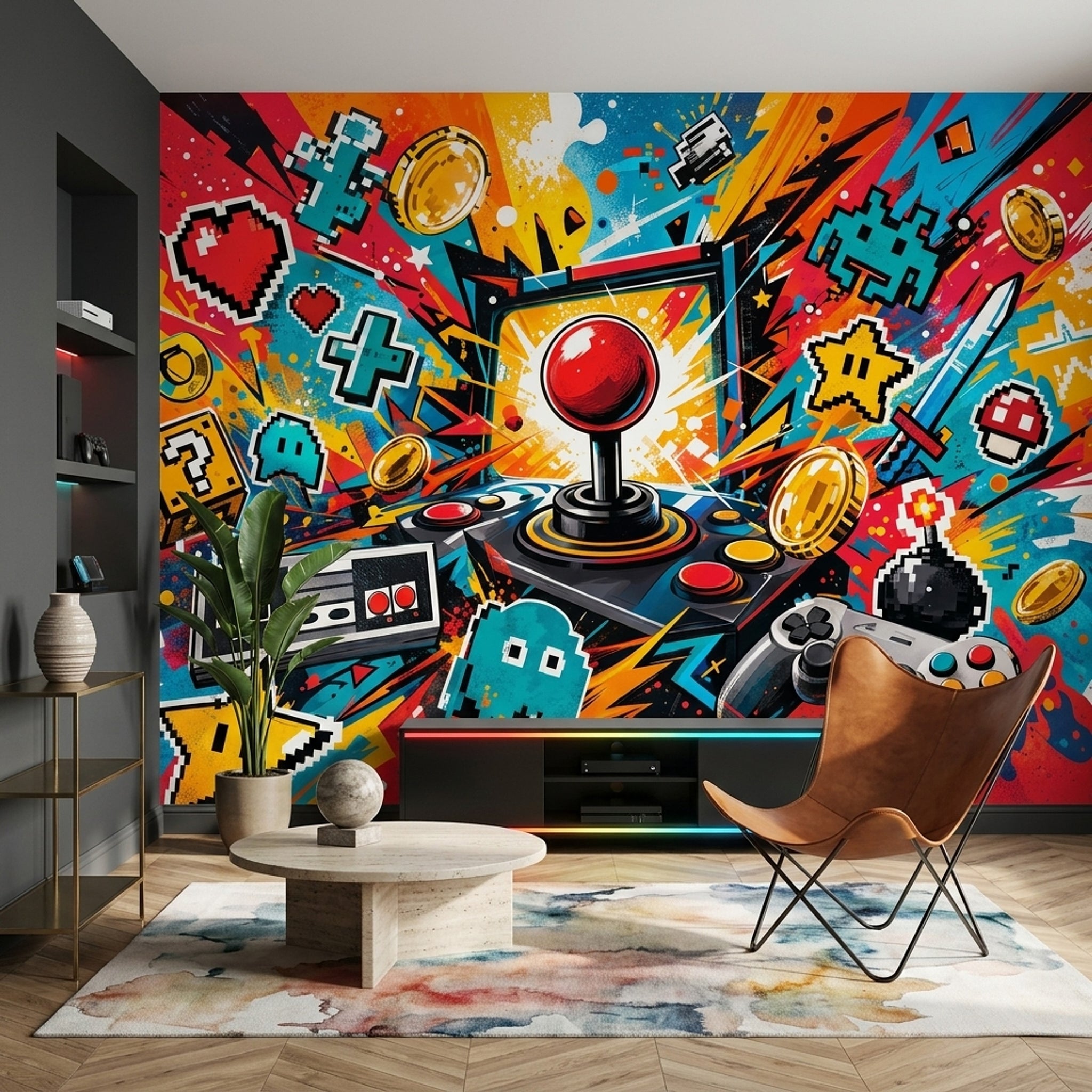 Mid Century Modern Wallpaper Retro Gaming Arcade Removable Wall Decor