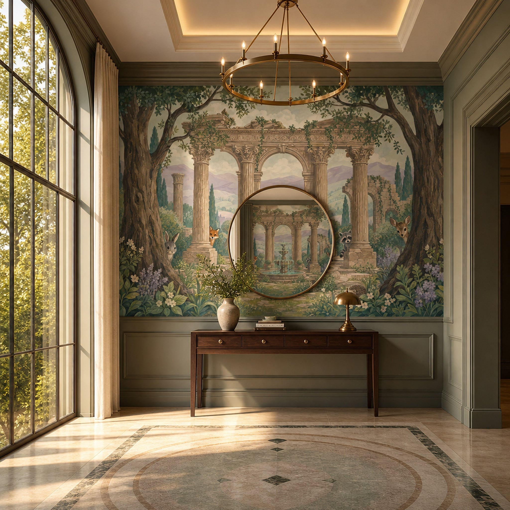 Mediterranean Garden Wallpaper Classical Ruins Woodland Animals Wall Mural