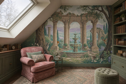 Mediterranean Garden Wallpaper Classical Ruins Woodland Animals Wall Mural