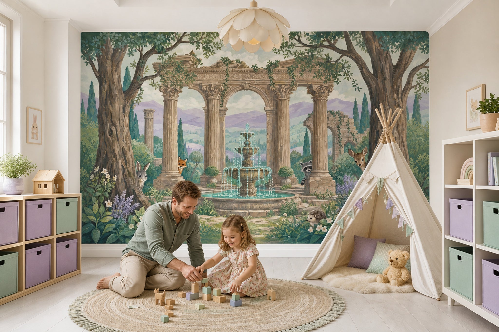 Mediterranean Garden Wallpaper Classical Ruins Woodland Animals Wall Mural