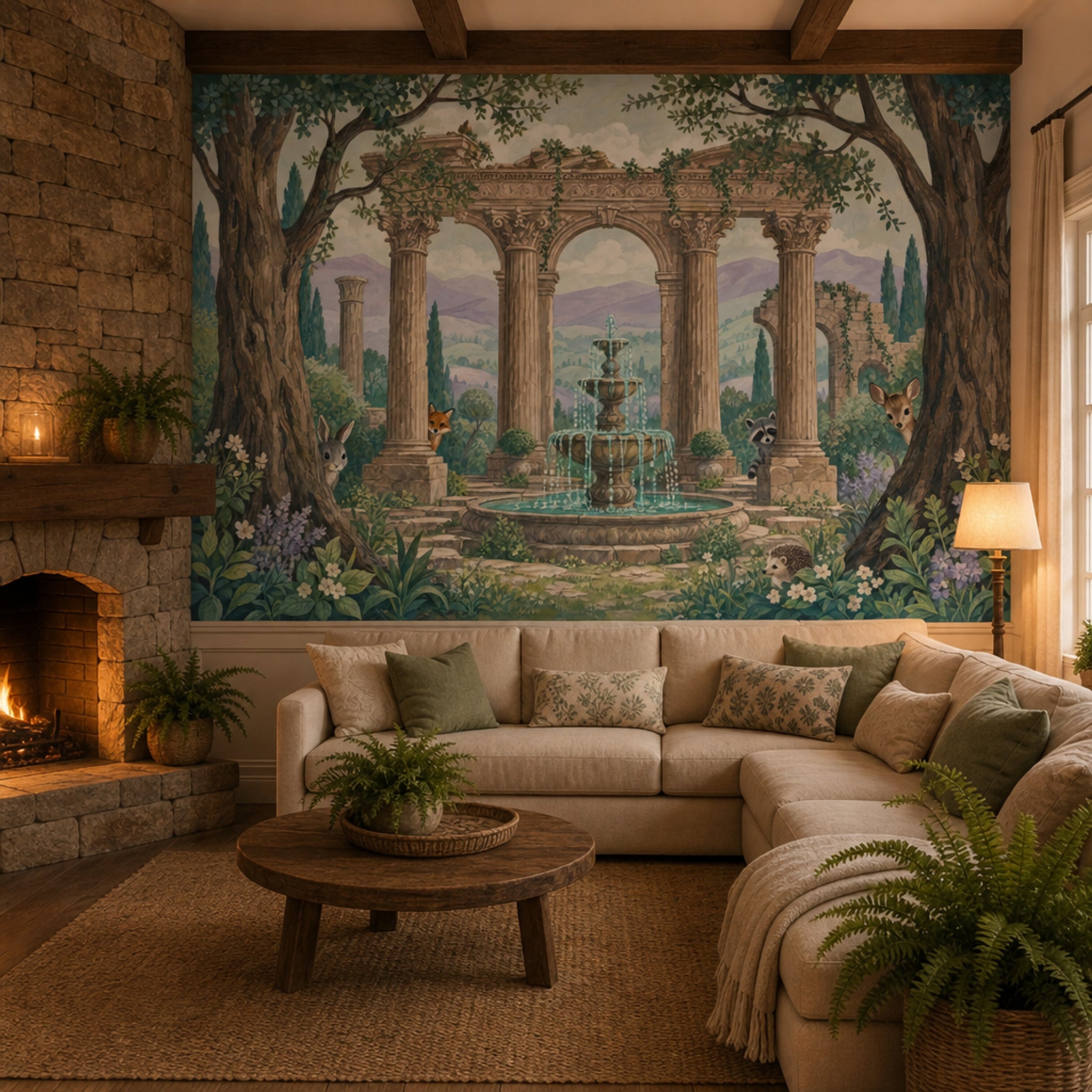 Mediterranean Garden Wallpaper Classical Ruins Woodland Animals Wall Mural