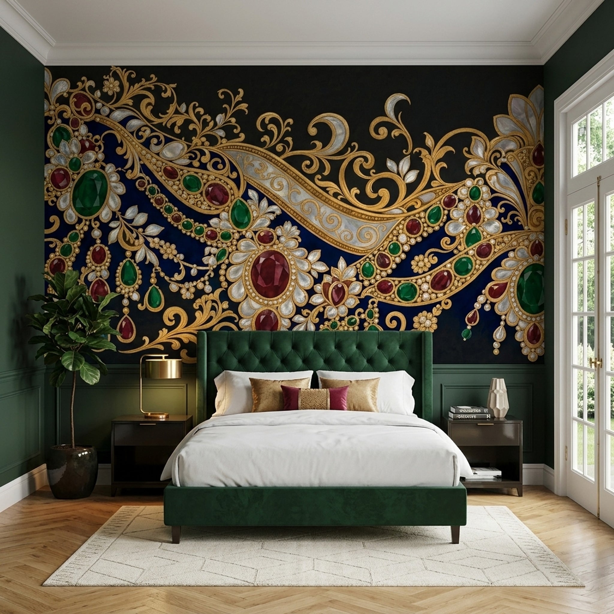 Gold Filigree Wallpaper Jeweled Floral Baroque Ornament Wall Mural