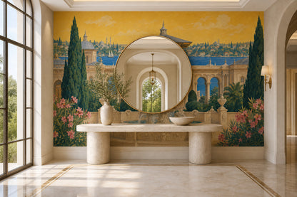 Mediterranean Landscape Wallpaper Classical Architecture Removable Ornate Fountain Wall Decor