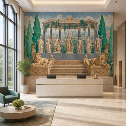Ancient Temple Wallpaper Classical Landscape Greco Roman Statues Removable Wall Decor