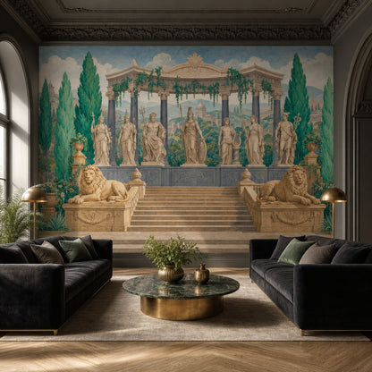 Ancient Temple Wallpaper Classical Landscape Greco Roman Statues Removable Wall Decor