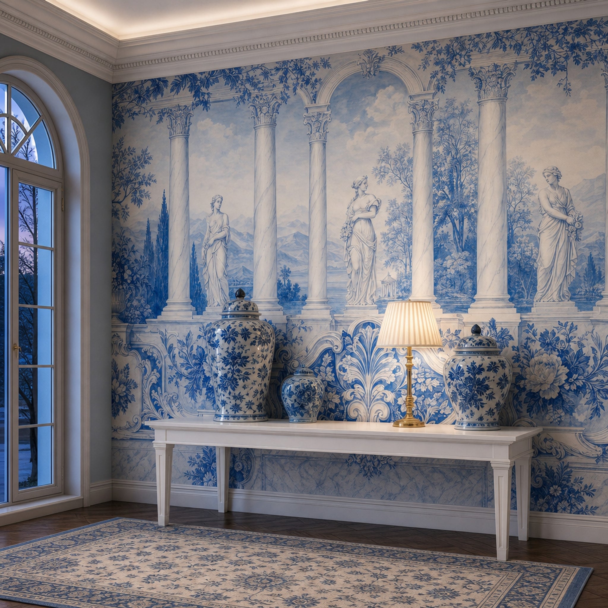 Scenic Landscape Wallpaper Neoclassical Garden Roman Statue Wall Mural