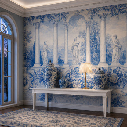 Scenic Landscape Wallpaper Neoclassical Garden Roman Statue Wall Mural