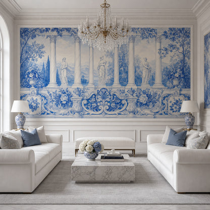 Scenic Landscape Wallpaper Neoclassical Garden Roman Statue Wall Mural