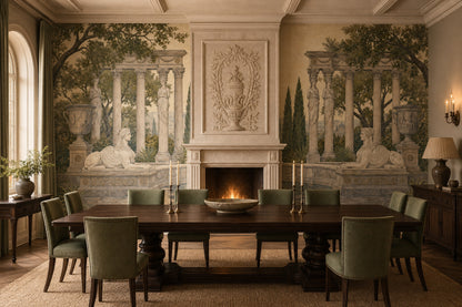 Classical Garden Wallpaper Roman Columns Removable Caryatid Statues Wall Decor